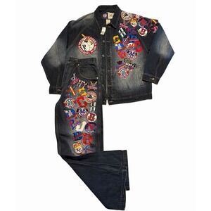 Negro League Baseball Museum NLBM NLBPA MLB Embroidered Denim Jacket Pants Set